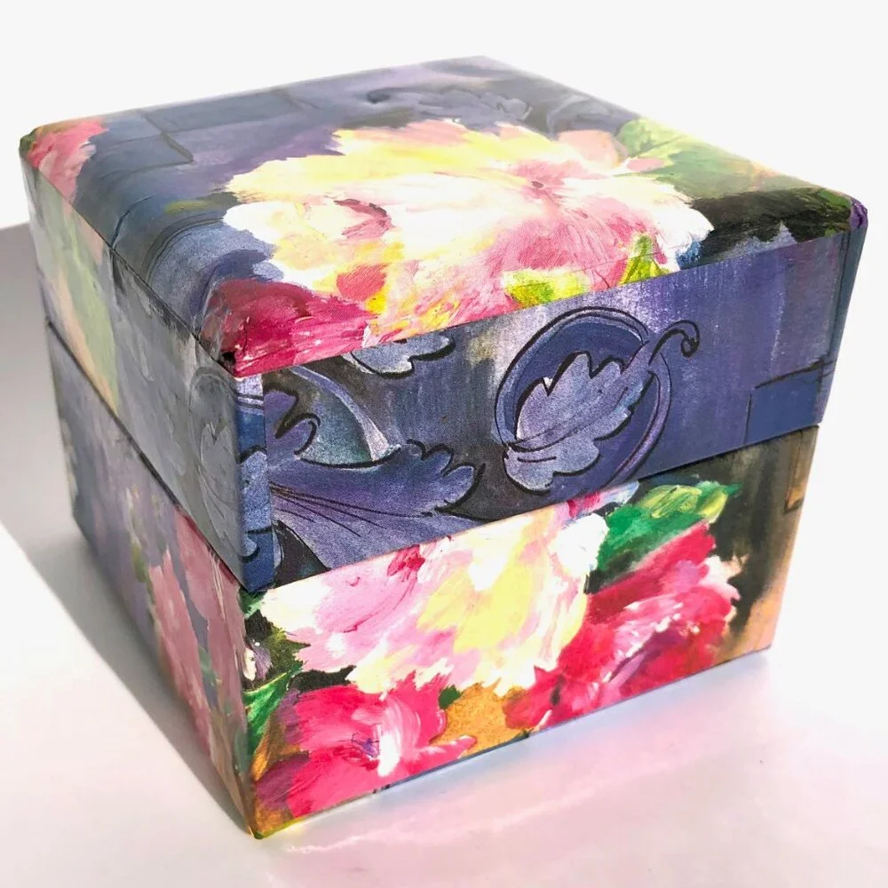 Floral Paper Covered Cardboard Trinket Box Keepsake Box storage cottagecore